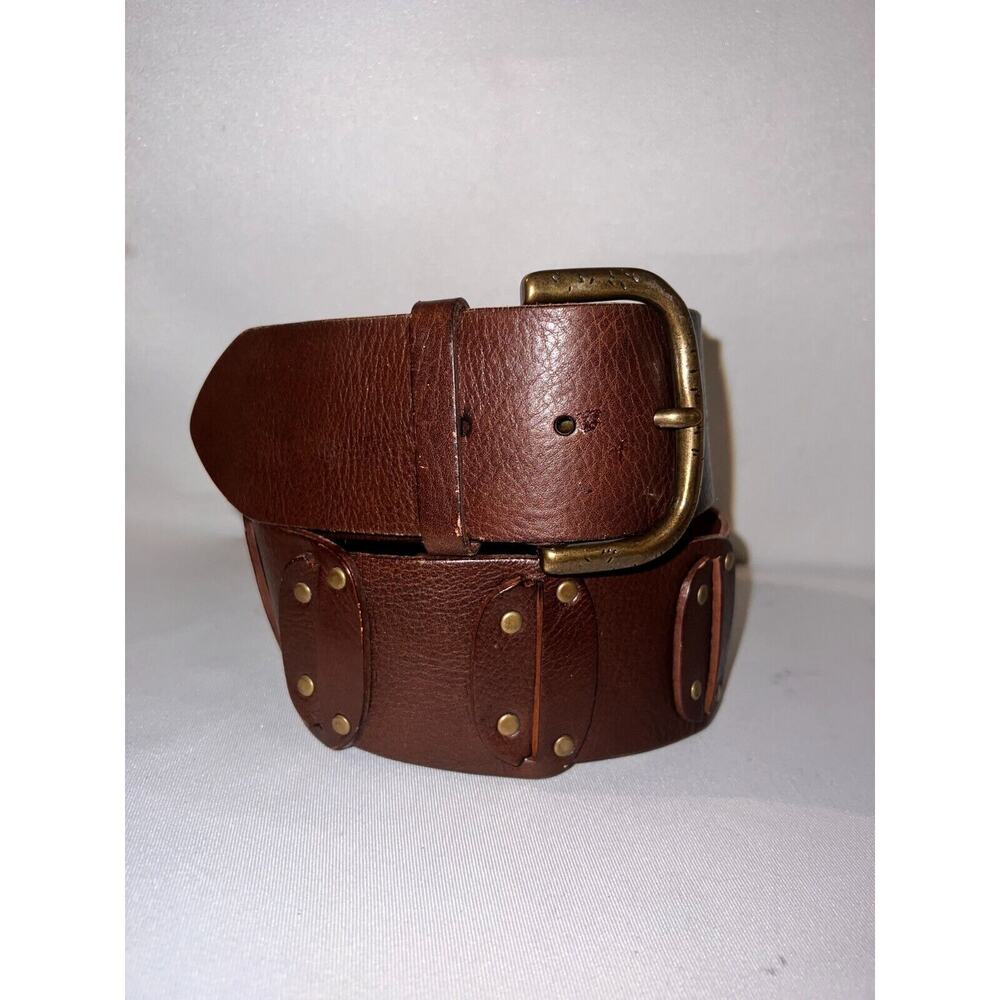 BANANA REPUBLIC Women's Size S Brown Genuine Leather Wide Panel Studded Belt - Picture 3 of 6